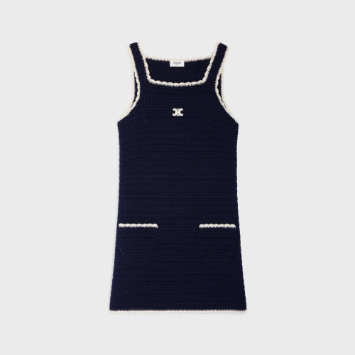NIGO Celine Women's Summer Fashion Casual Solid Color Square Neckline Patch Pocket Sleeveless Logo Handmade Crochet Mini Dress #nigo79292