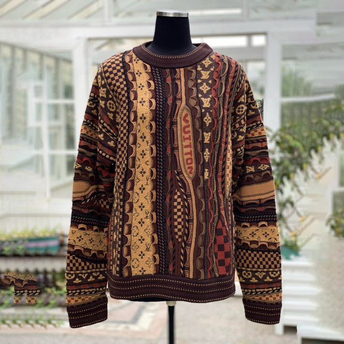 NIGO Louis Vuitton Men's Fall/Winter Fashion Casual Crewneck Pullover Ribbed Knit Wool Cotton Blend Sweater #nigo79282