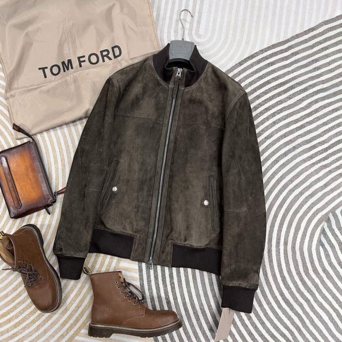 NIGO Tom Ford Men's Fall/Winter Casual Fashion Crew Neck Zipper Long Sleeve Baseball Leather Jacket #nigo79296