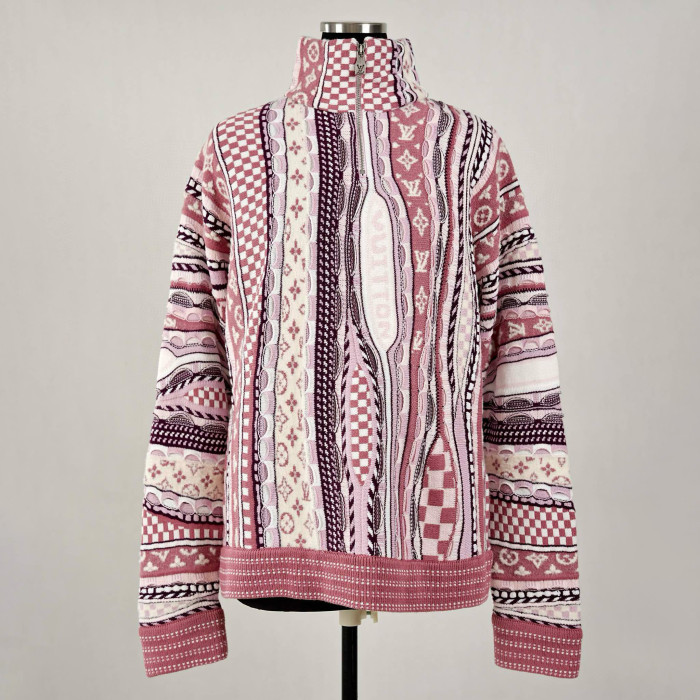 NIGO Louis Vuitton Men's And Women's Spring/fall Fashion Casual High Neck Pullover Half Zip Color Block Classic Print Sweatshirt #nigo79281