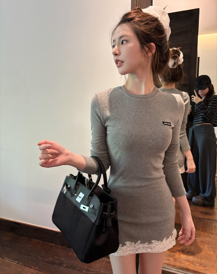 NIGO MiuMiu Women's Spring/Fall Fashion Casual Crew Neck Long Sleeve Lace Dress #nigo79312