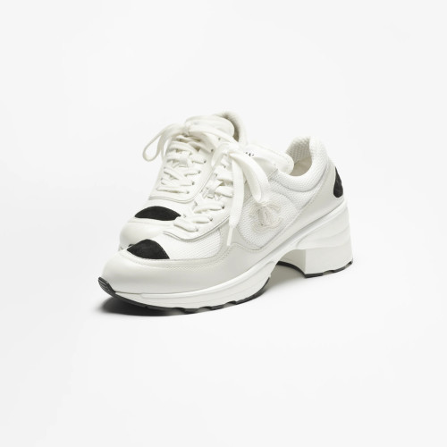 NIGO Chanel Women's Spring/fall Fashion Casual Round Toe Lace Up Chunky Heel Low Top Leather And Mesh Blend Sneakers Shoes #nigo79316