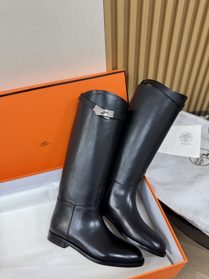 NIGO Hermes Jumping Women's Fall/Winter Fashion Classic Solid Color Round Toe Leather Kelly Buckle Classic Riding Boots Shoes #nigo79333