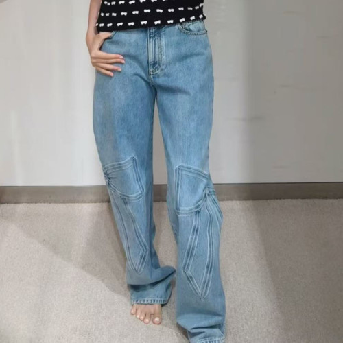 NIGO Chanel Women's Fall And Winter Light-colored 3d Bow Denim Pants Straight Casual Elegant Fashion Trend Pants Ngvp #nigo2631
