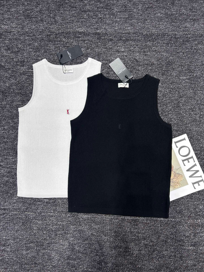 NIGO SAINT LAURENT CASSANDR Women's Spring/Summer Fashion Casual Crewneck Pullover Ribbed Cotton Logo Embroidered Tank Top Vest #nigo79359