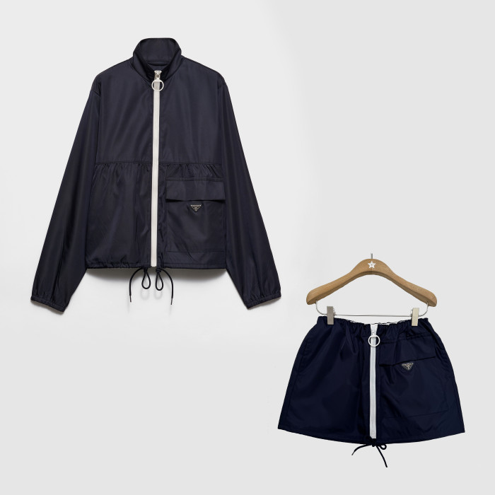 NIGO Prada Women's Spring/Fall Fashion Casual High Neck Zipper Jacket with Elastic Waist Zipper Half Skirt Suit Set #nigo79313