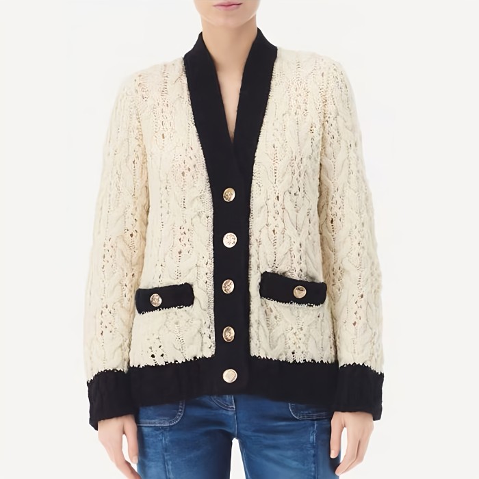 NIGO Chanel Women's Fall/Winter Wool And Mohair Blend Color-Block Single-Breasted V-Neck Long-Sleeve Knit Cardigan Ngvp #nigo2334