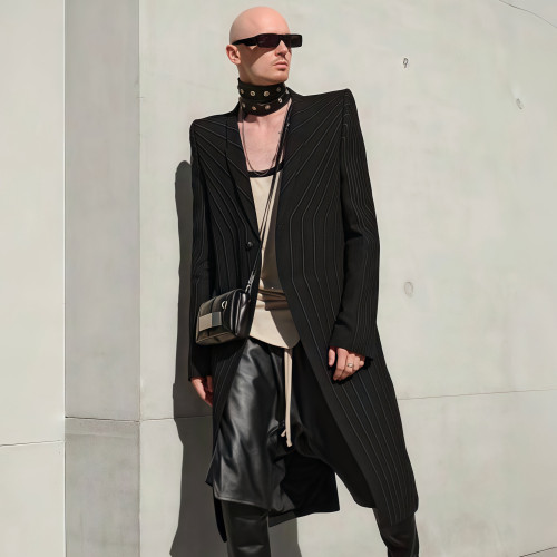 NIGO Rick Owens Men's Spring/Fall Fashion Classic V Neck Single Breasted Solid Color Long Suit Jacket #nigo79334