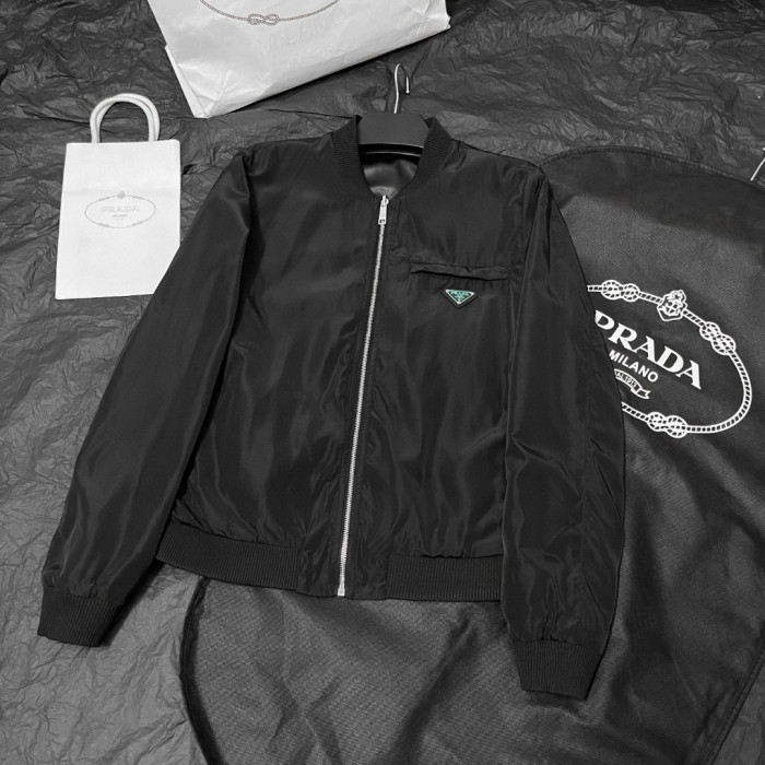 NIGO Prada Men's Fall/Winter Fashion Classic Solid Color Leather Crew Neck Zip Up Reversible Leather Plain Weave Jacket #nigo79345