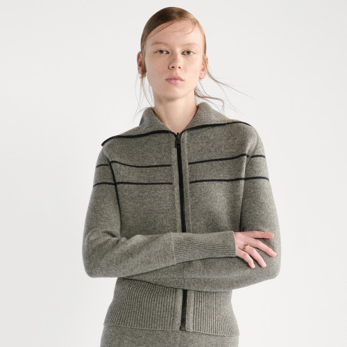 NIGO Dior Women's Fall/Winter Fashion Casual Reversible Cardigan with Zipper Oblique Print Wool Knit Cardigan With Elastic Waistband Solid Color Oblique Print Bell Bottom Pants Wide Leg Pants Suit Set #nigo79342