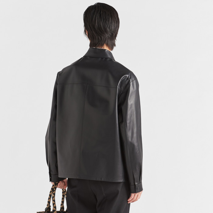 NIGO Prada Men's Fall/Winter Fashion Casual Solid Color Lapel Single Breasted Leather Jacket With Logo Triangle Emblem Jacket #nigo79343