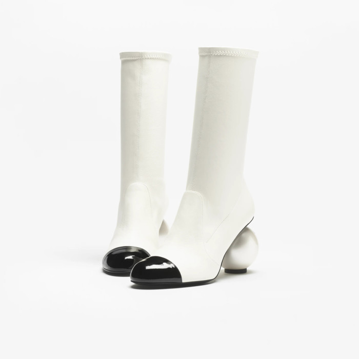 NIGO Chanel Women's Fall/Winter Fashion Classic Color Block Leather Round Toe Slip On Zipper Pearl Heel High Boots Pearl Boots Shoes #nigo330870