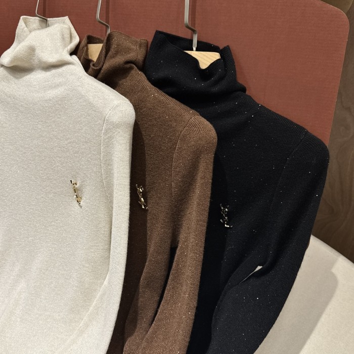 NIGO SAINT LAURENT Women's Fall/Winter Fashion Casual Solid Color Logo Slim Fit High Neck Sweater #nigo79338