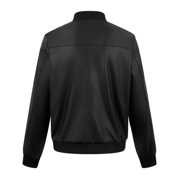 NIGO Prada Men's Fall/Winter Fashion Classic Solid Color Leather Crew Neck Zip Up Reversible Leather Plain Weave Jacket #nigo79345