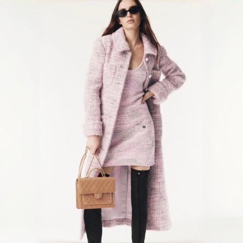 NIGO Chanel Women's Autumn And Winter Long Pink Tweed Coat Temperament Fashion Elegant Exquisite Mohair Wool Blend Double C Logo Jacket Ngvp #nigo2637