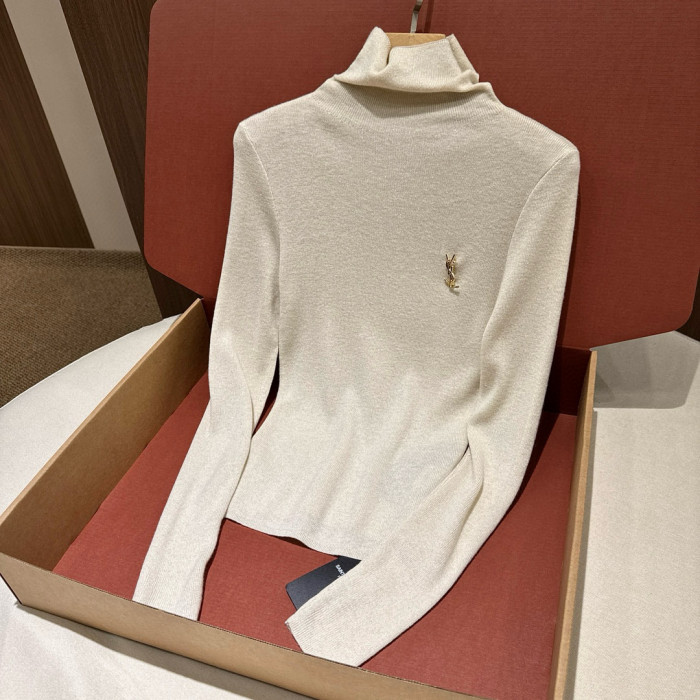 NIGO SAINT LAURENT Women's Fall/Winter Fashion Casual Solid Color Logo Slim Fit High Neck Sweater #nigo79338
