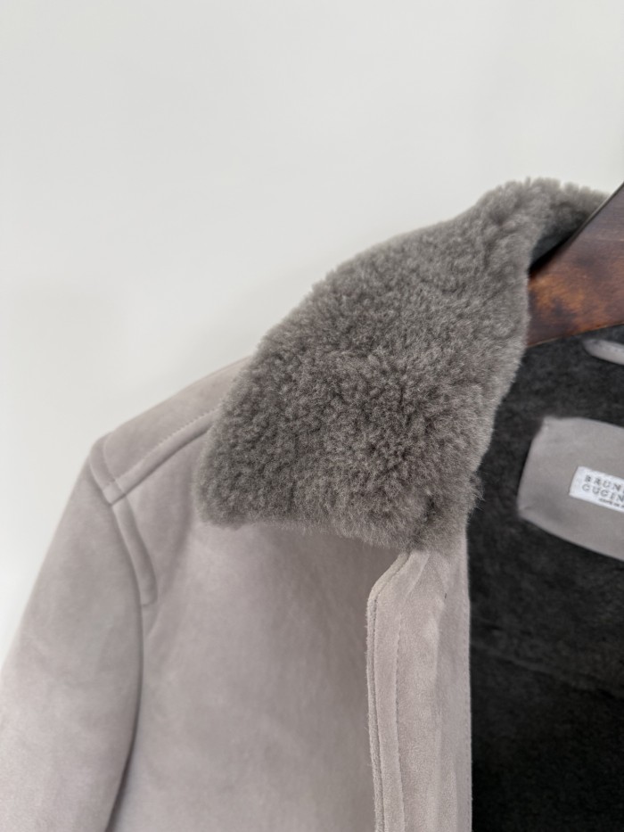 NIGO Brunello Cucinelli Men's Fall/Winter Vintage Jacket Solid Color Single-Breasted Fur Collar Suede Slim Fit Coat Ngvp #nigo2592