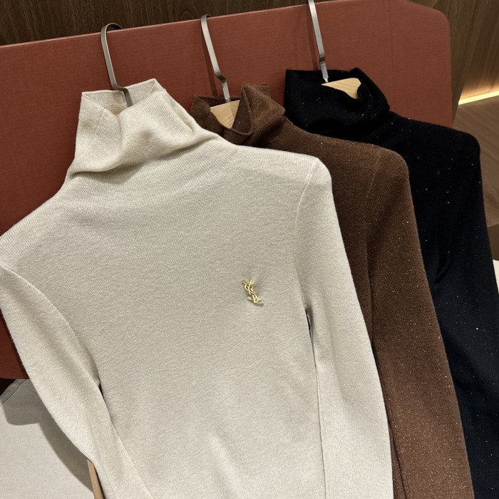 NIGO SAINT LAURENT Women's Fall/Winter Fashion Casual Solid Color Logo Slim Fit High Neck Sweater #nigo79338