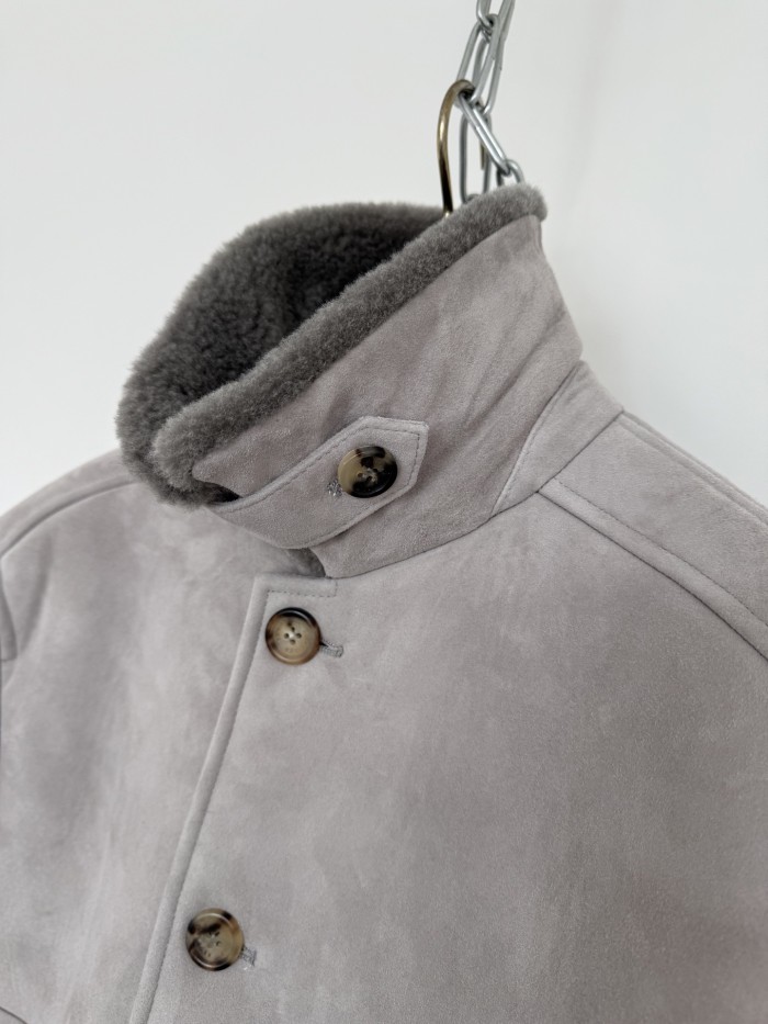 NIGO Brunello Cucinelli Men's Fall/Winter Vintage Jacket Solid Color Single-Breasted Fur Collar Suede Slim Fit Coat Ngvp #nigo2592