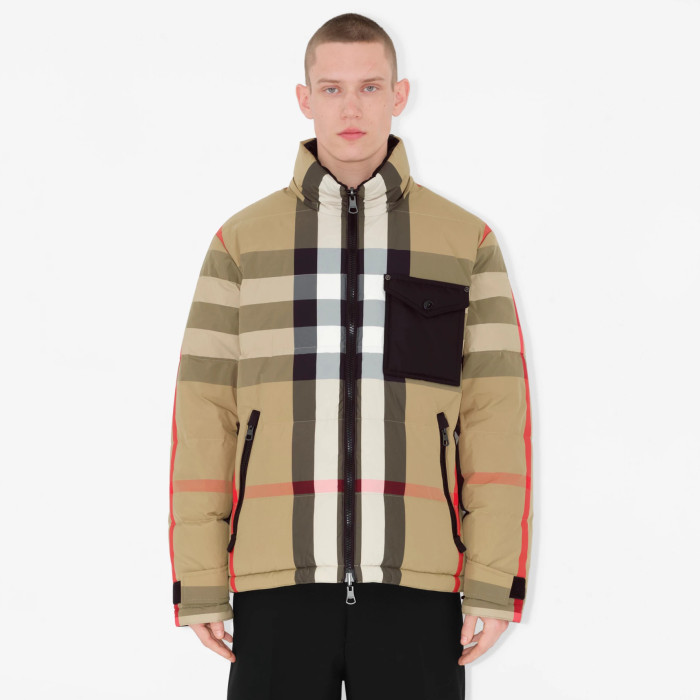 NIGO Burberry Men's Winter Fashion Casual Hooded Zip Up Checkered Reversible Double Sided Recycled Nylon Re:down Jacket #nigo79371