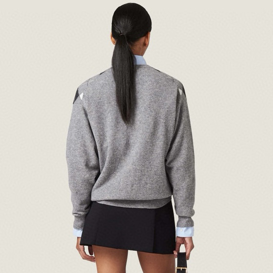 NIGO MiuMiu Women's Fall/Winter Fashion Casual V Neck Diamond Check Cashmere Knit Sweater #nigo79391