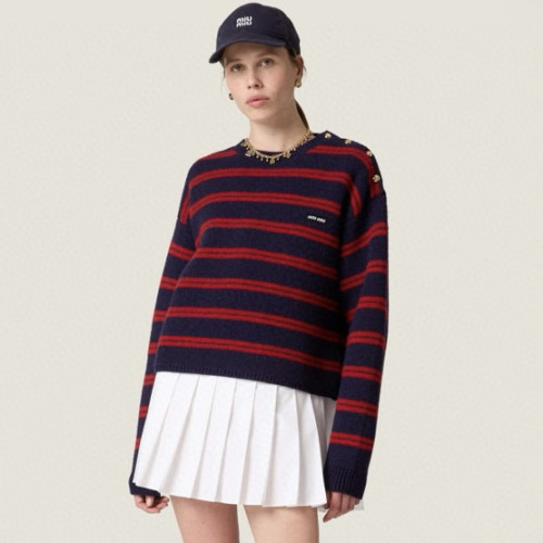 NIGO MiuMiu Women's Fall/Winter Fashion Casual Crew Neck Striped Contrast Color Cashmere Knit Sweater #nigo79389