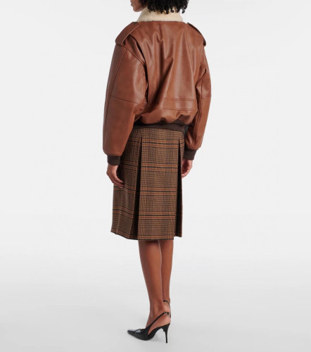 NIGO SAINT LAURENT Women's Autumn And Winter Luxury Leather Coat Hair Collar Pilot Jacket Leather Coat Jacket Fashion Temperament Elegant Short Black Aged Leather Jacket Ngvp #nigo2643