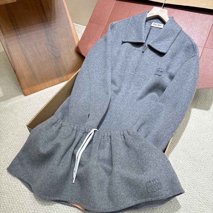 NIGO MiuMiu Women's Spring/Fall Fashion Casual Solid Color Lapel Zipper Long Sleeve Jacket Waist Elastic Drawstring Solid Color Casual Short Skirt Wool Tweed Suit Skirt Set #nigo79413