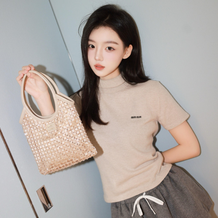 NIGO MiuMiu Women's Fall/Winter Fashion Casual Solid Color Cashmere Turtleneck Short Sleeve Knit Sweater #nigo79416