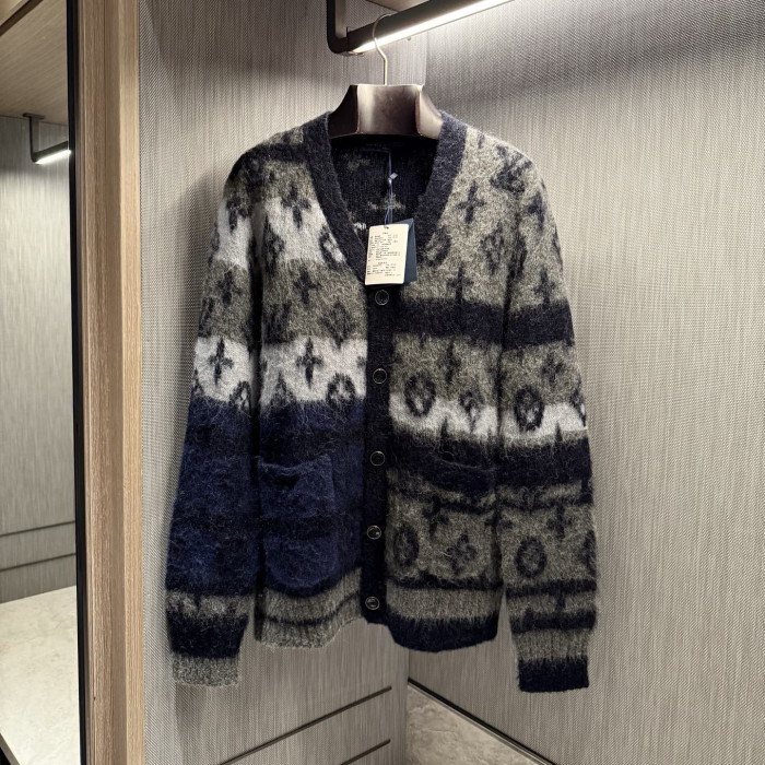 NIGO Louis Vuitton MONOGRAM Men's Fall/Winter Fashion Casual V Neck Single Button Classic Print Oversized Sweater Cardigan #nigo79411