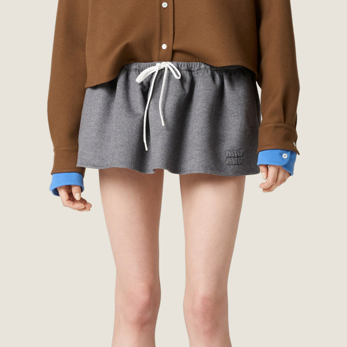 NIGO MiuMiu Women's Spring/Fall Fashion Casual Solid Color Lapel Zipper Long Sleeve Jacket Waist Elastic Drawstring Solid Color Casual Short Skirt Wool Tweed Suit Skirt Set #nigo79413