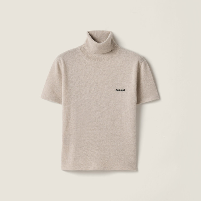 NIGO MiuMiu Women's Fall/Winter Fashion Casual Solid Color Cashmere Turtleneck Short Sleeve Knit Sweater #nigo79416