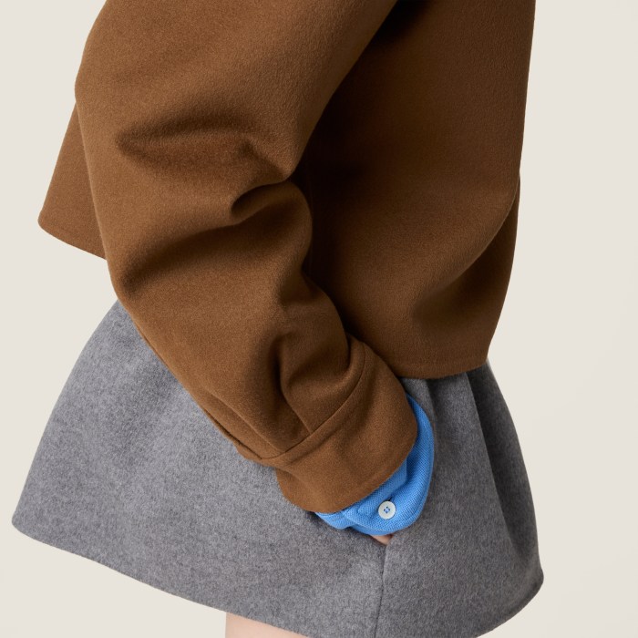 NIGO MiuMiu Women's Spring/Fall Fashion Casual Solid Color Lapel Zipper Long Sleeve Jacket Waist Elastic Drawstring Solid Color Casual Short Skirt Wool Tweed Suit Skirt Set #nigo79413