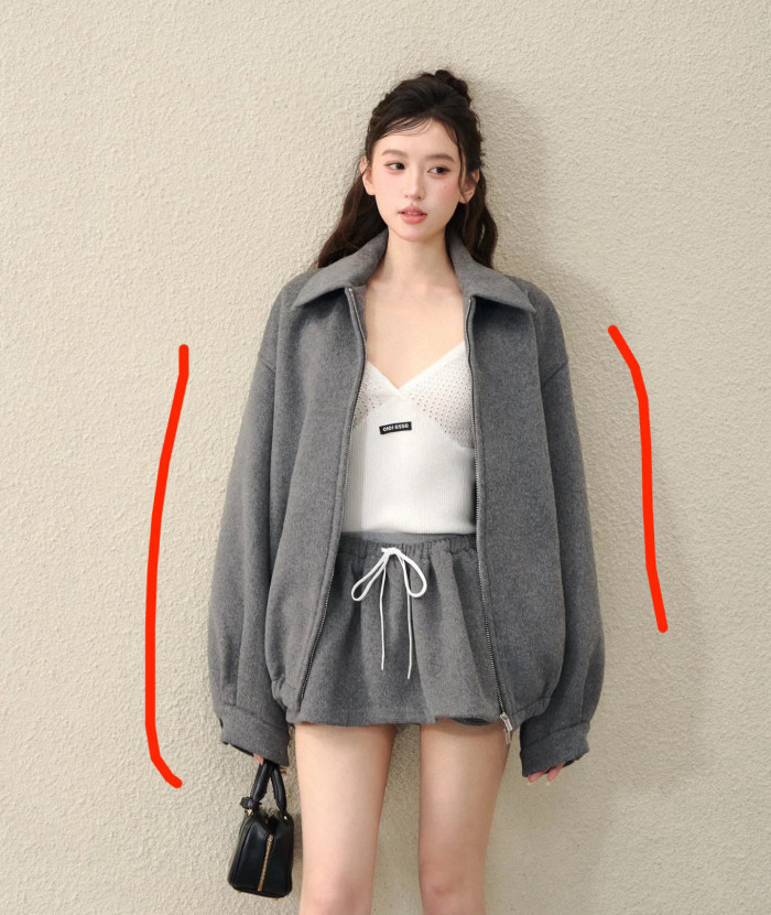 NIGO MiuMiu Women's Spring/Fall Fashion Casual Solid Color Lapel Zipper Long Sleeve Jacket Waist Elastic Drawstring Solid Color Casual Short Skirt Wool Tweed Suit Skirt Set #nigo79413