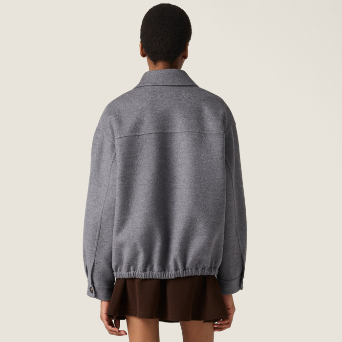 NIGO MiuMiu Women's Spring/Fall Fashion Casual Solid Color Lapel Zipper Long Sleeve Jacket Waist Elastic Drawstring Solid Color Casual Short Skirt Wool Tweed Suit Skirt Set #nigo79413
