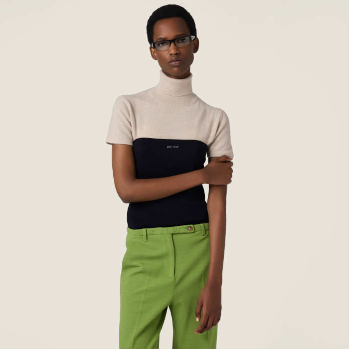 NIGO MiuMiu Women's Fall/Winter Fashion Casual Solid Color Cashmere Turtleneck Short Sleeve Knit Sweater #nigo79416