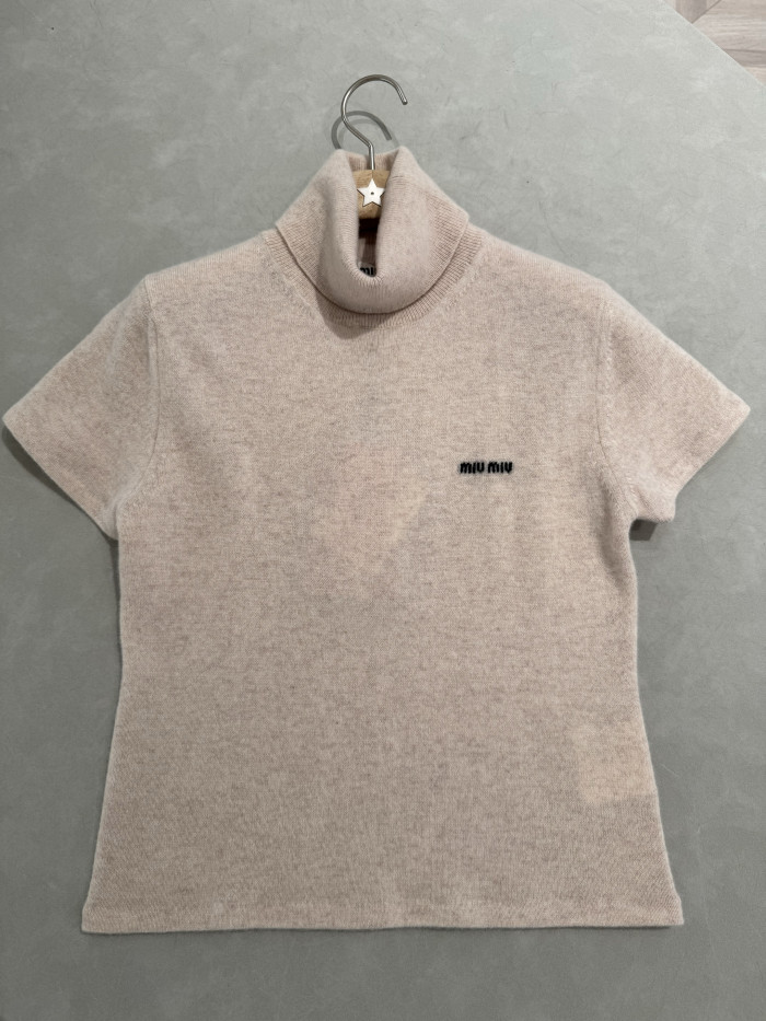 NIGO MiuMiu Women's Fall/Winter Fashion Casual Solid Color Cashmere Turtleneck Short Sleeve Knit Sweater #nigo79416