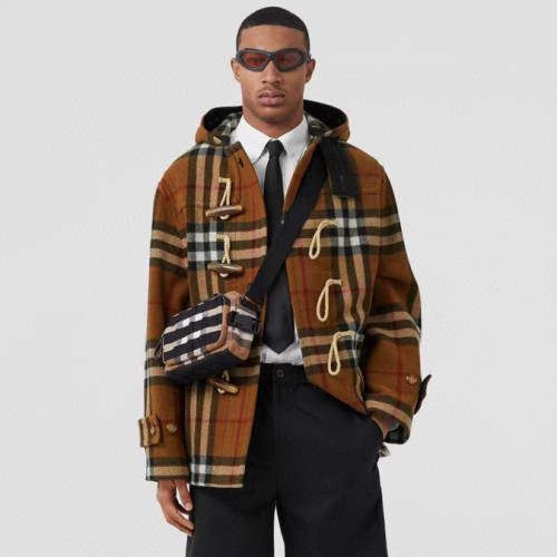 NIGO Burberry Men's And Women's Fall/winter Fashion Casual Checkered Hooded Single Breasted Short Coat With Horn Buttons Jacket #nigo79427