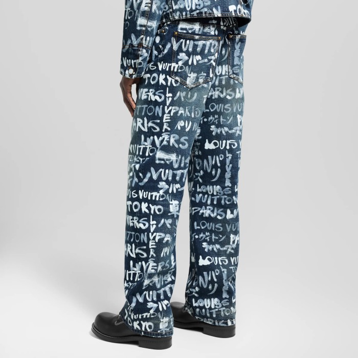 NIGO Louis Vuitton Men's Spring/Fall Fashion Casual Full Letter Graffiti Jeans Pants #nigo79433