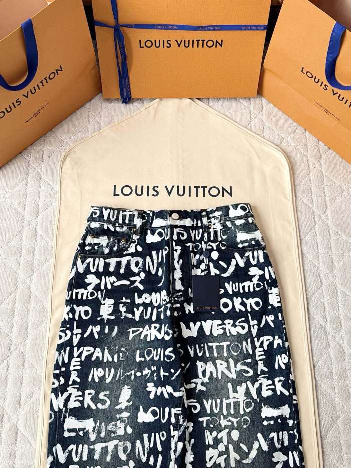 NIGO Louis Vuitton Men's Spring/Fall Fashion Casual Full Letter Graffiti Jeans Pants #nigo79433