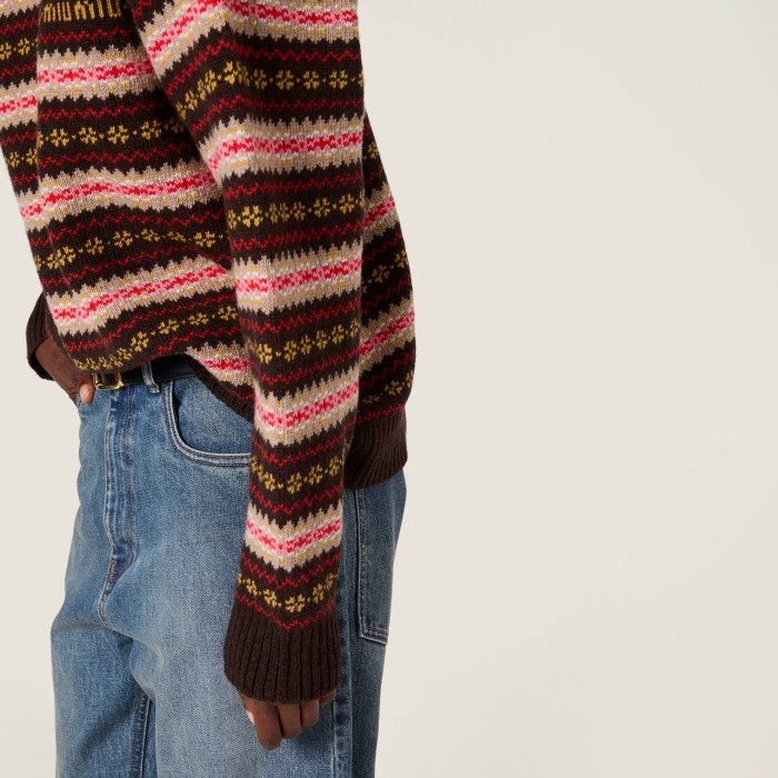 NIGO MiuMiu Women's Spring/Fall Fashion Casual Crew Neck Sweater Set with Striped Fair Isle Jacquard Wool Knit Sweater #nigo79425