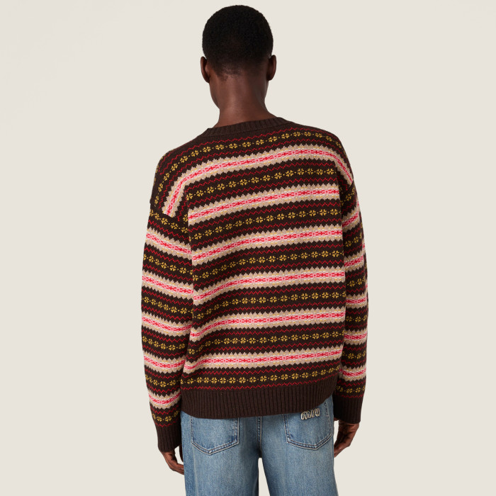 NIGO MiuMiu Women's Spring/Fall Fashion Casual Crew Neck Sweater Set with Striped Fair Isle Jacquard Wool Knit Sweater #nigo79425