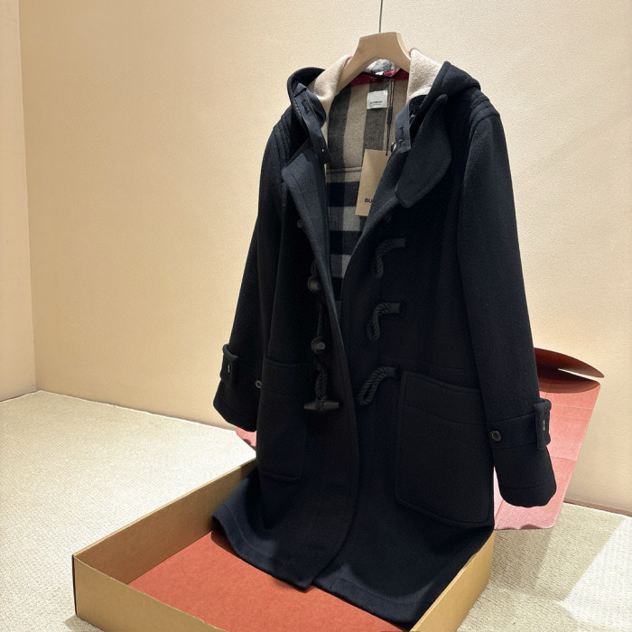 NIGO Burberry Men's And Women's Fall/winter Fashion Classic Solid Color Hooded Horn Button Mid Length Coat Trench Jacket #nigo79429