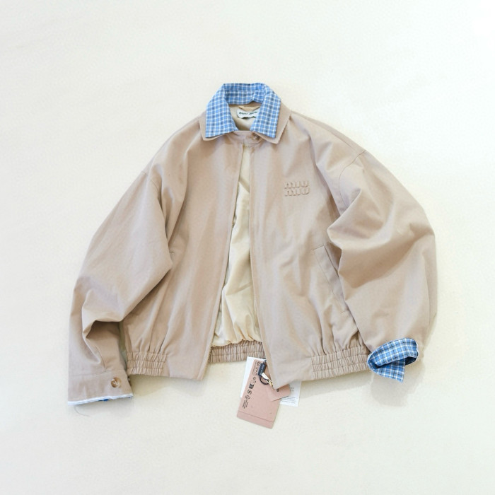 NIGO MiuMiu Women's Spring/Fall Fashion Casual Plaid Patchwork Collar Zipper Front Long Sleeve Jacket #nigo79438