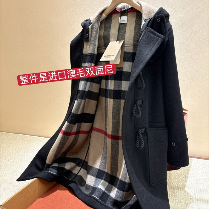 NIGO Burberry Men's And Women's Fall/winter Fashion Classic Solid Color Hooded Horn Button Mid Length Coat Trench Jacket #nigo79429