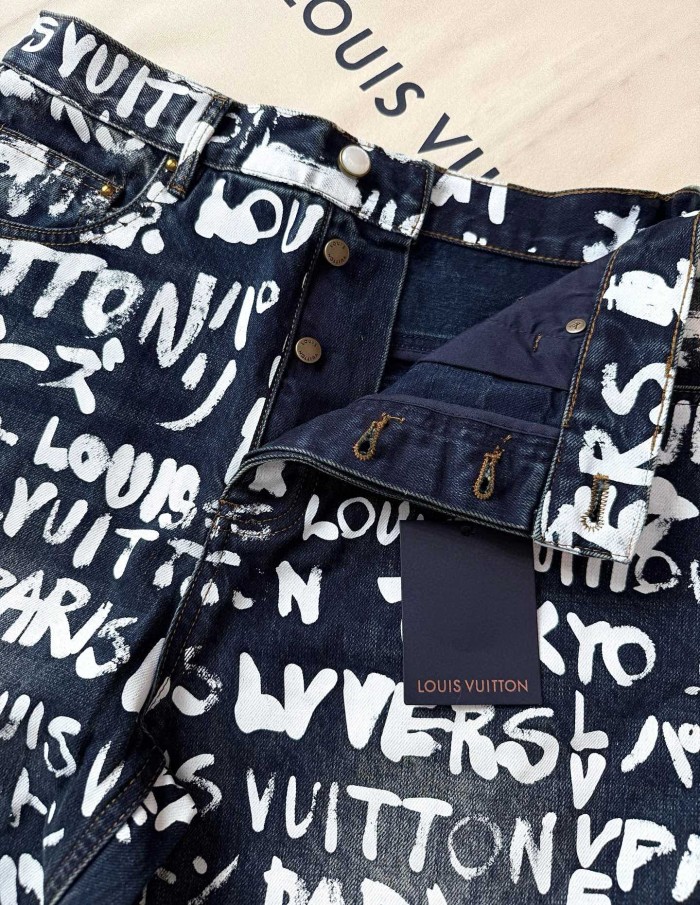 NIGO Louis Vuitton Men's Spring/Fall Fashion Casual Full Letter Graffiti Jeans Pants #nigo79433