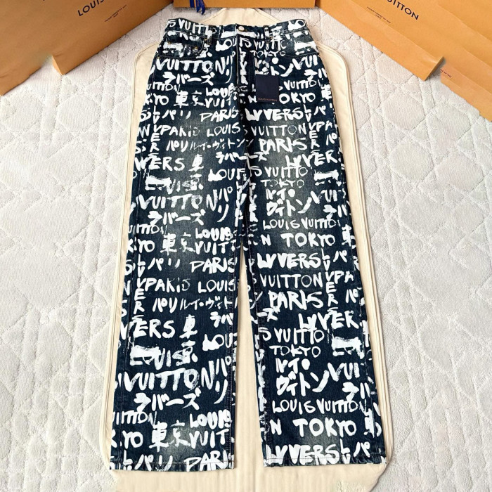NIGO Louis Vuitton Men's Spring/Fall Fashion Casual Full Letter Graffiti Jeans Pants #nigo79433