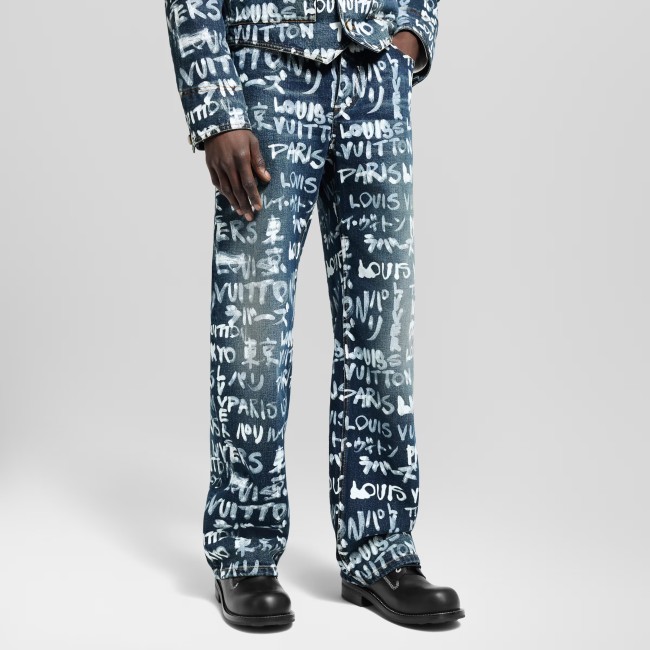 NIGO Louis Vuitton Men's Spring/Fall Fashion Casual Full Letter Graffiti Jeans Pants #nigo79433