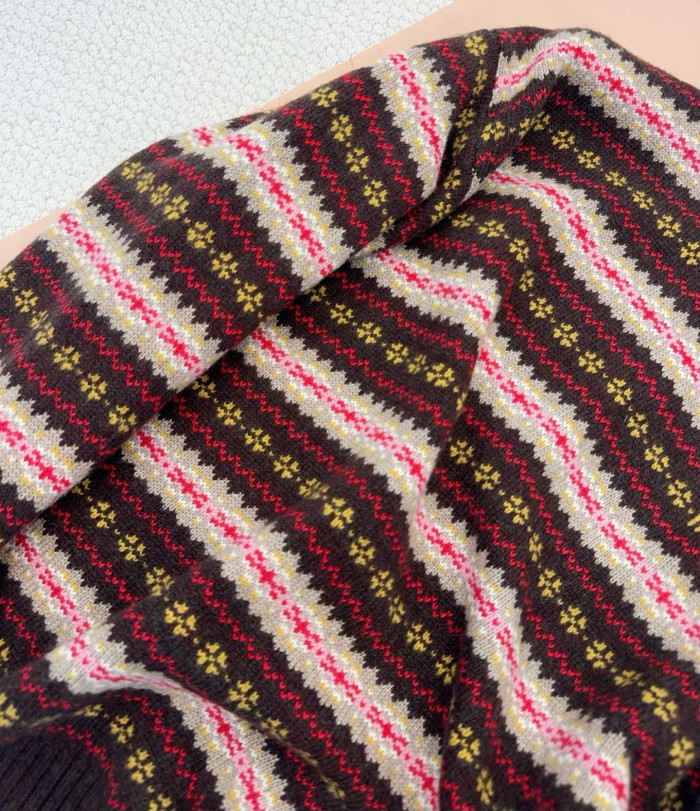 NIGO MiuMiu Women's Spring/Fall Fashion Casual Crew Neck Sweater Set with Striped Fair Isle Jacquard Wool Knit Sweater #nigo79425