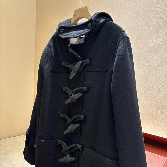 NIGO Burberry Men's And Women's Fall/winter Fashion Classic Solid Color Hooded Horn Button Mid Length Coat Trench Jacket #nigo79429